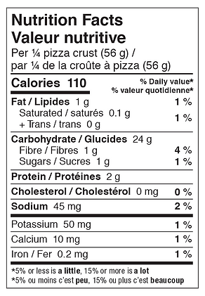 Nutrition facts for Piccola Cucina Gluten-Free Pizza Crusts