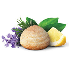 Load image into Gallery viewer, Flavour image of Limonetti almond italian macaroon cookie with lemon slice and lavender sprig behind cookie on white background