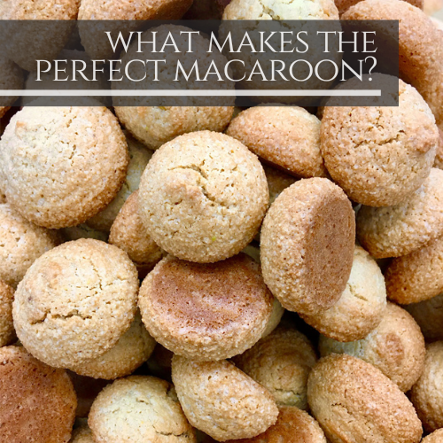 This is a square picture of Italian Macaroons. In the up left corner you can read "What makes the perfect macaroon?"