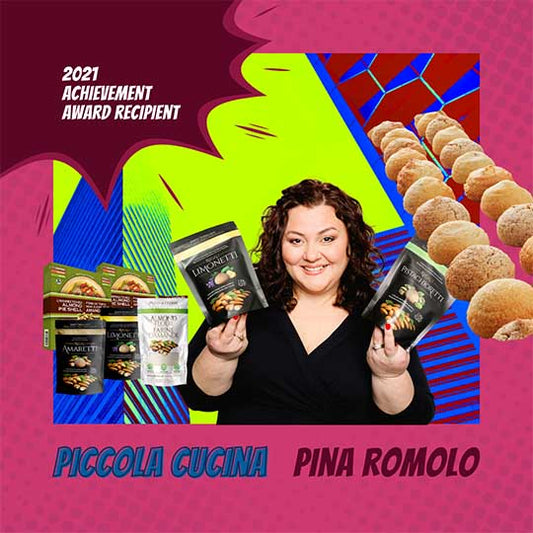 Pina Romolo speaking about being a woman entrepreneur and her business Piccola Cucina, the premier manufacturer of almond based products in canada in a dedicated gluten free, kosher facility in Winnipeg Manitoba Canada 