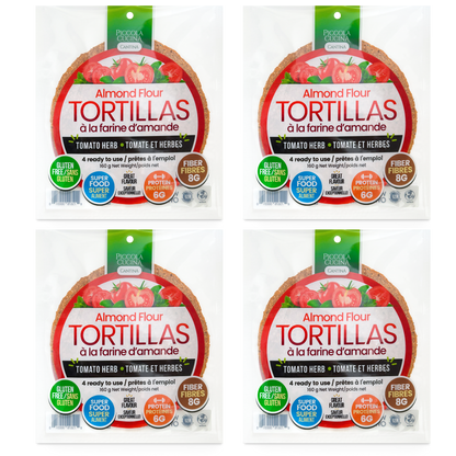 Piccola Cucina Tomato Herb Almond Flour Tortilla Wraps packages