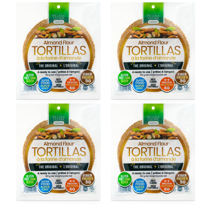 Four gluten-free almond flour tortilla wraps