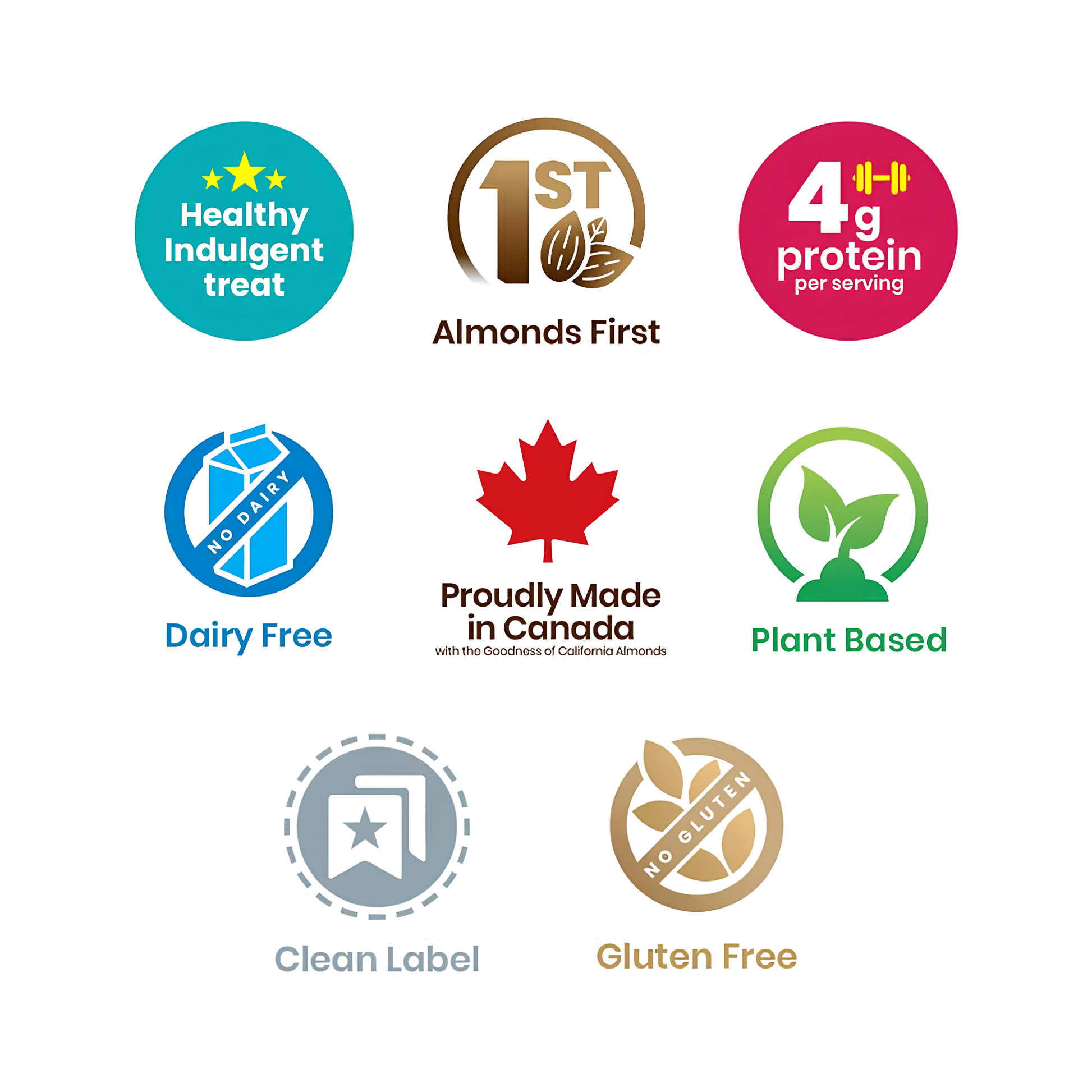 Piccola Cucina Amaretti Almond Macaroon Cookies dietary features including Certified Gluten-Free, Dairy-Free, Plant Based, Clean Label and Canada Made 
