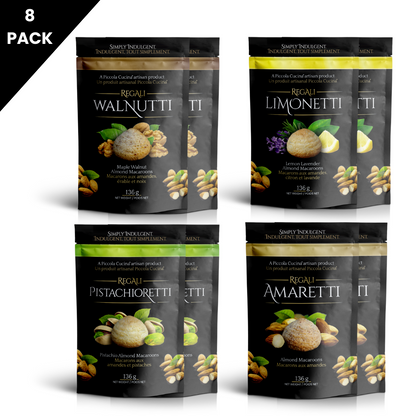 Eight-pack of Piccola Cucina Assorted Gluten-Free Macaroon Gift Pack with all four flavou
