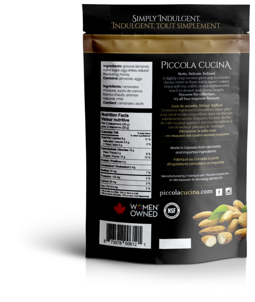 Nutrition facts for Piccola Cucina Walnutti Maple Walnut Almond Macaroon Cookies