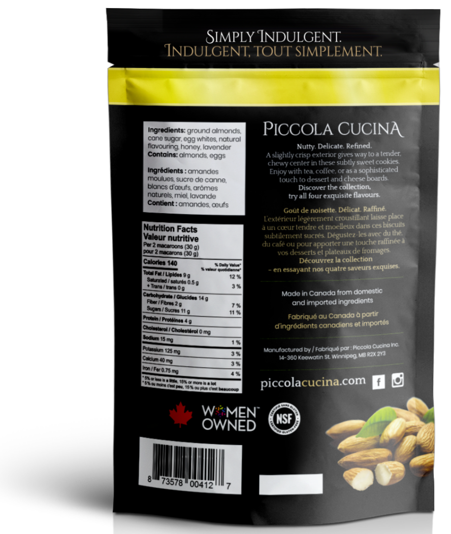 Nutrition facts for Piccola Cucina Limonetti Lemon Lavender Almond Macaroon Cookies