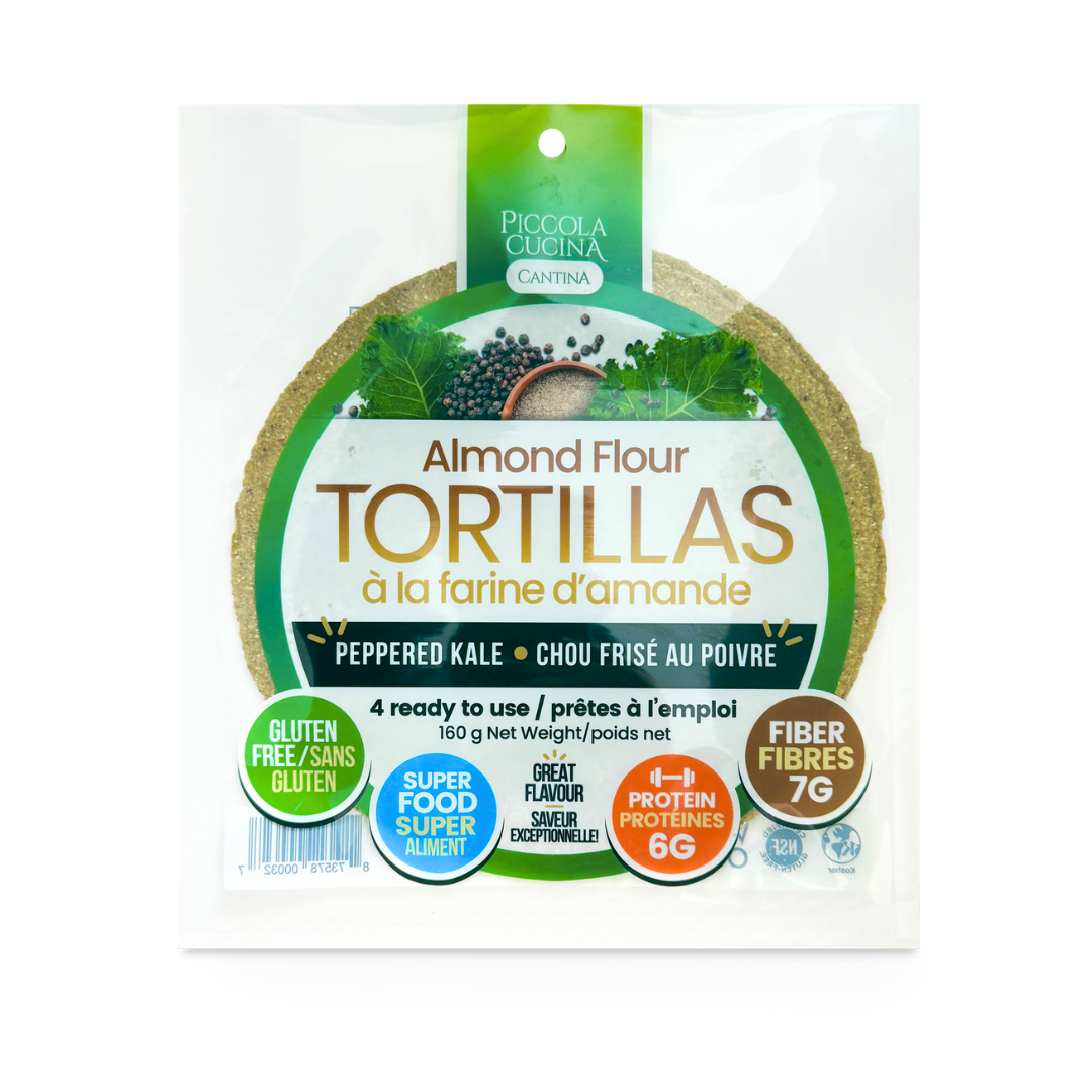Piccola Cucina Peppered Kale Almond Flour Tortilla Wraps package