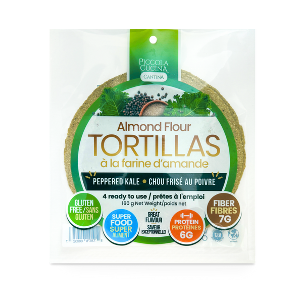 Piccola Cucina Peppered Kale Almond Flour Tortilla Wraps package