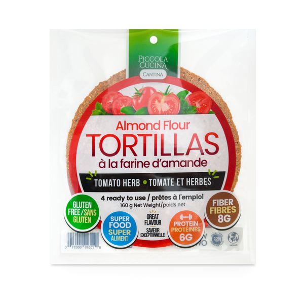 Piccola Cucina Tomato Herb Almond Flour Tortilla Wraps package