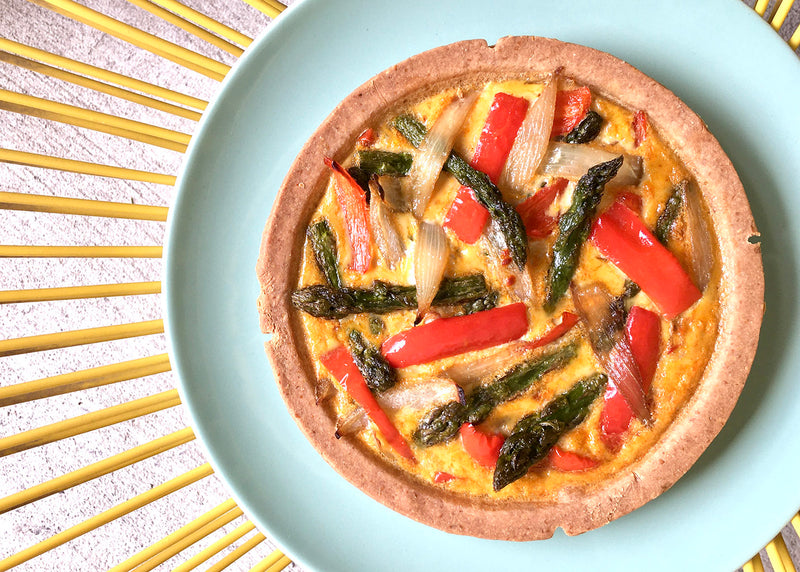 Healthy and quick curry veggie quiche recipe that's gluten free and dairy free made with piccola cucina unsweetened vegan keto almond pie crust shell