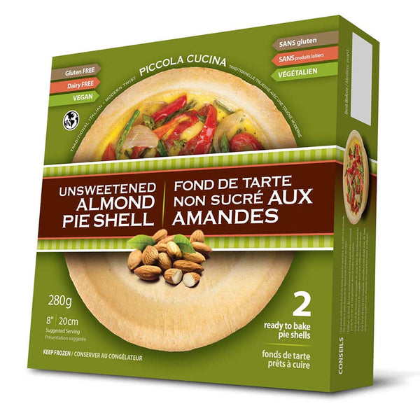 Vegan Keto gluten free dairy free Unsweetened Almond Flour Pie Crust Shell by Piccola Cucina with two 8 inch shells per box