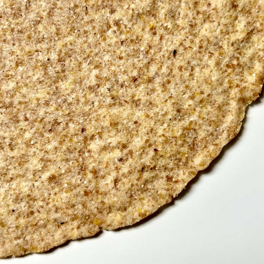 Close up detail view of Piccola Cucina Almond Flour Wrap keto vegan gluten free dairy free 7 inch flatbread
